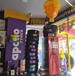 Fouji Tyres showroom interior and tyre display